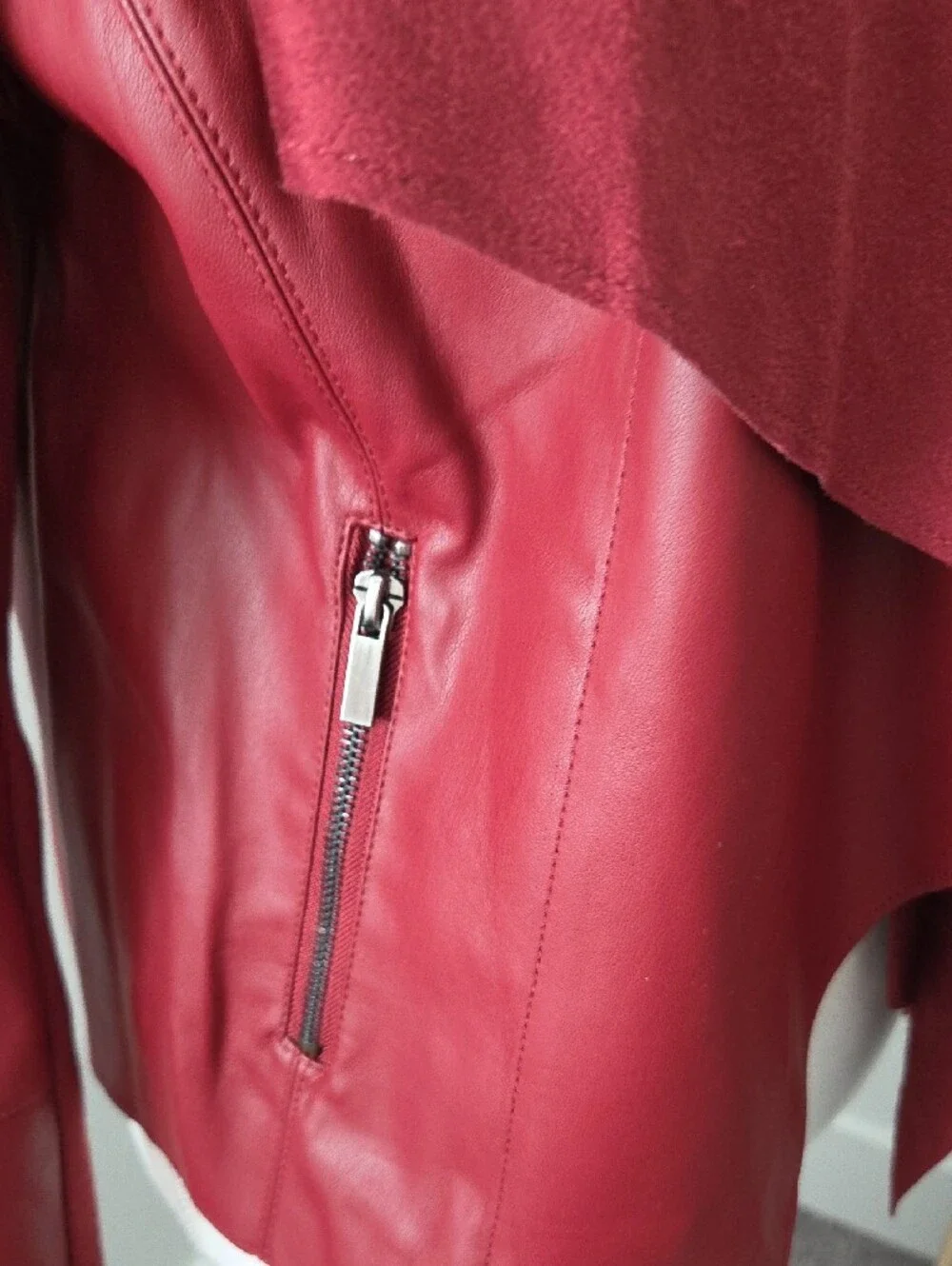 bagatelle Deep Burgundy Faux Leather Waterfall Jacket - Picture 3 of 6